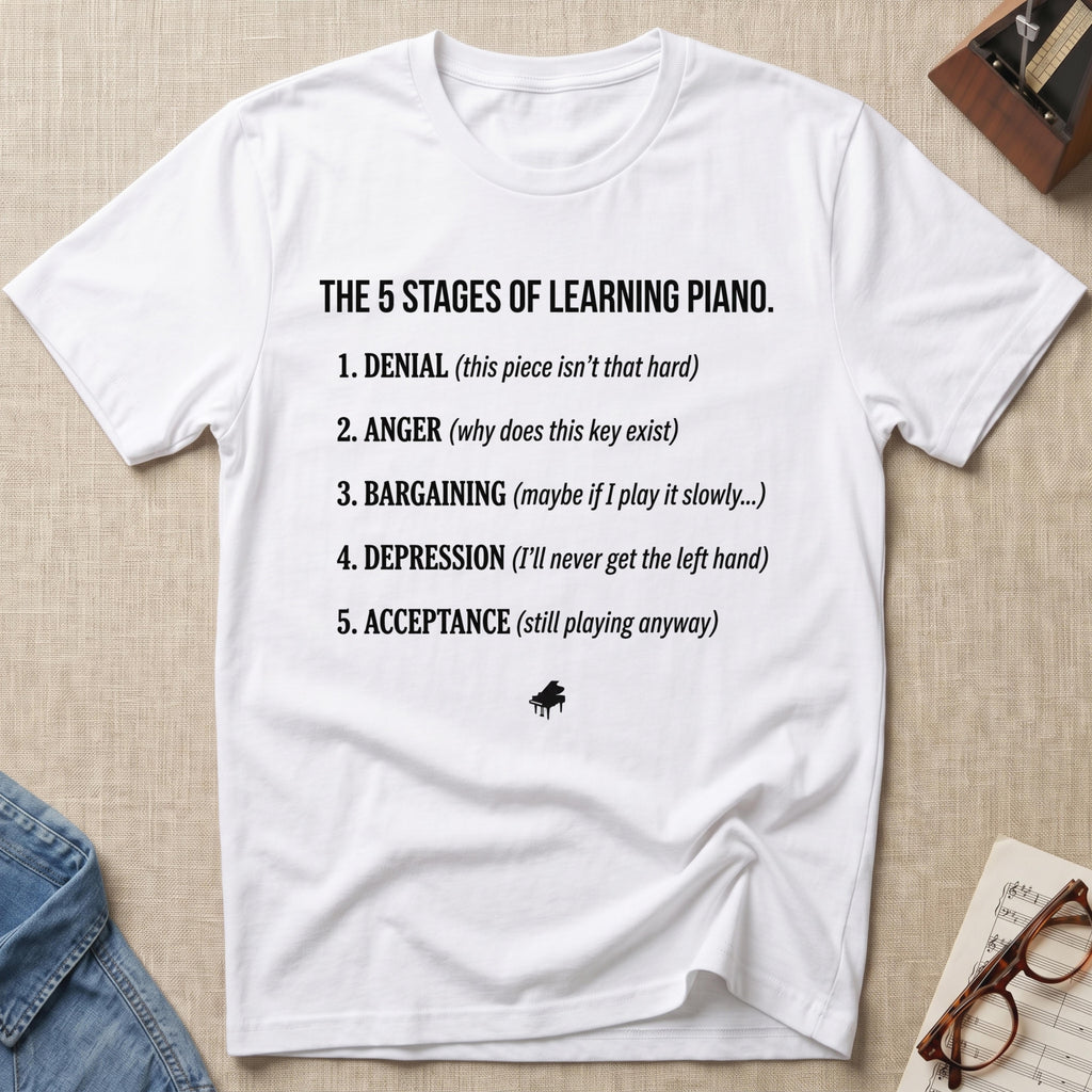 "5 Stages of Learning Piano" T-Shirt