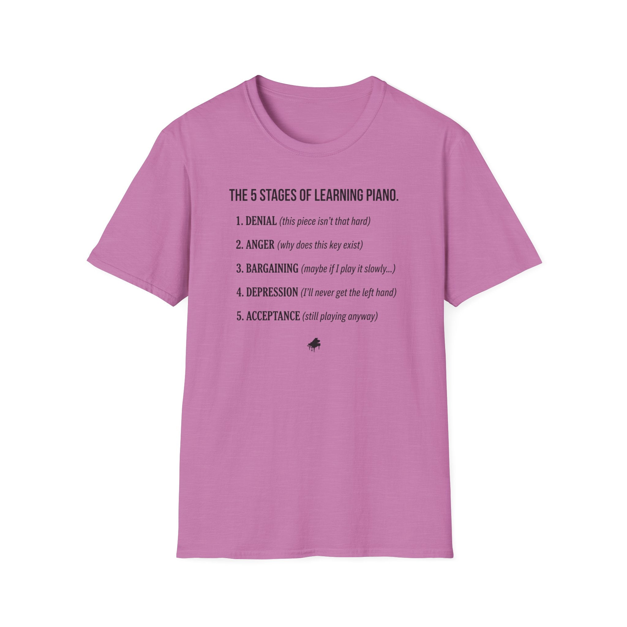 "5 Stages of Learning Piano" T-Shirt