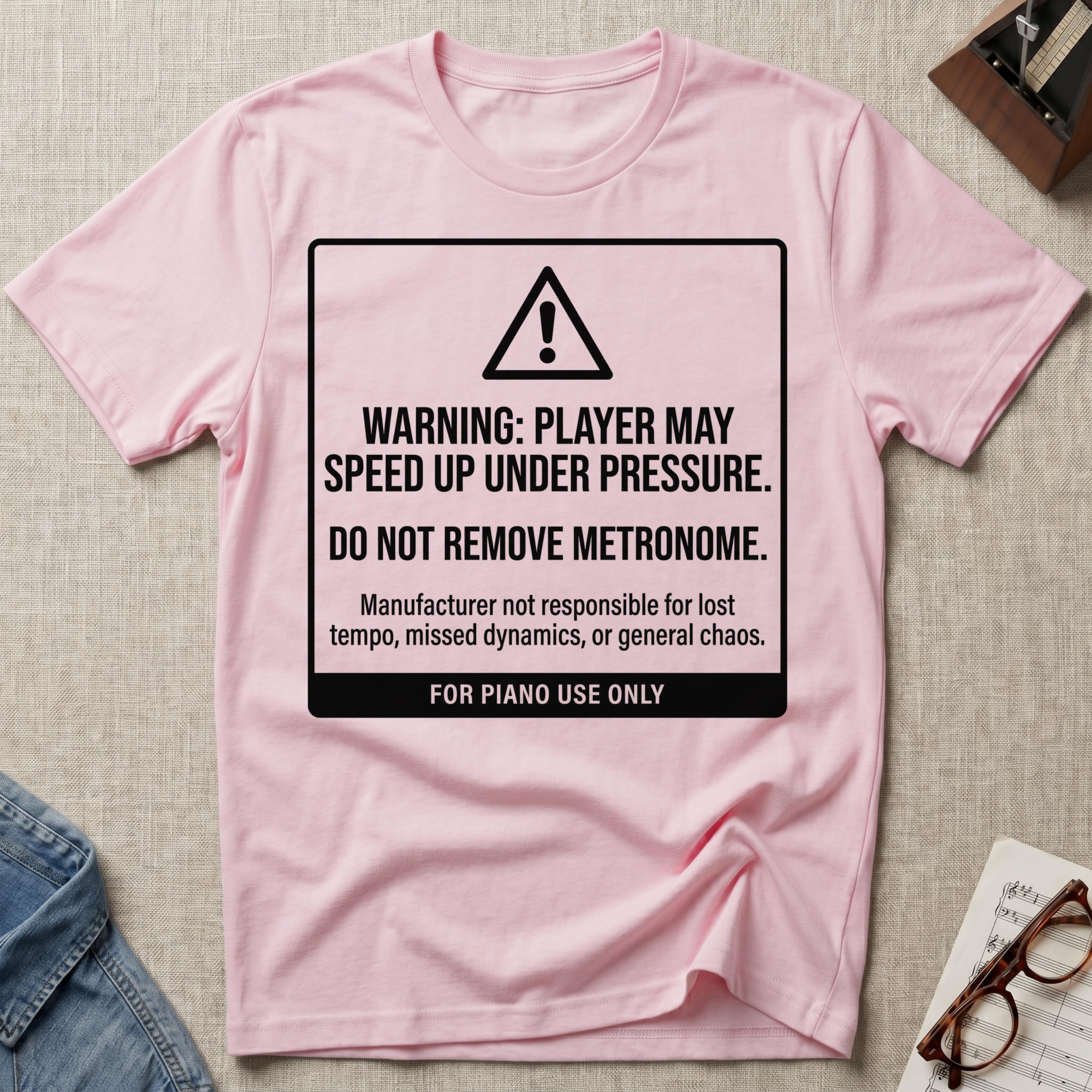 Warning. Player May Speed Up. Use Metronome" T-Shirt