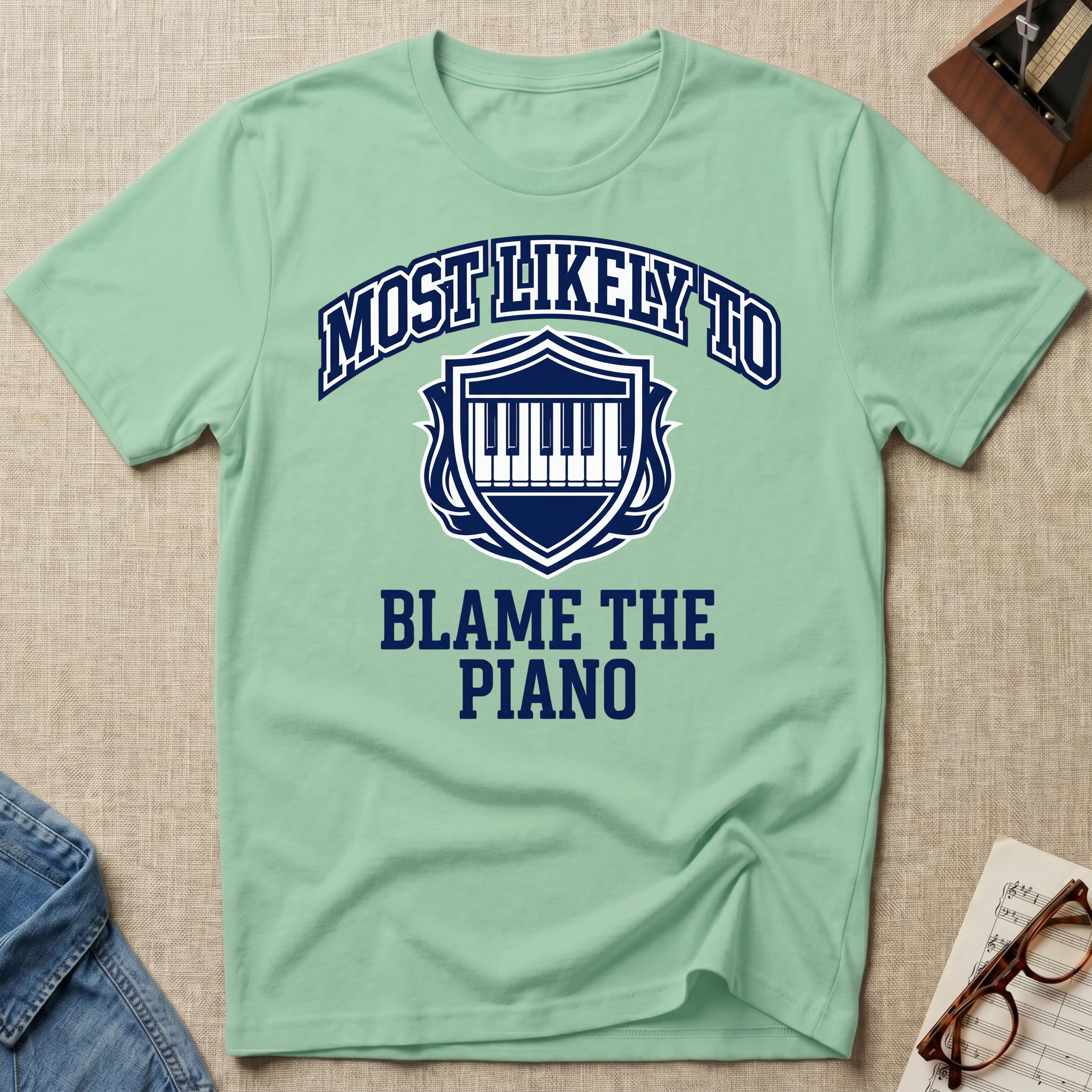 Most Likely To Blame Piano T-Shirt (Collegiate)