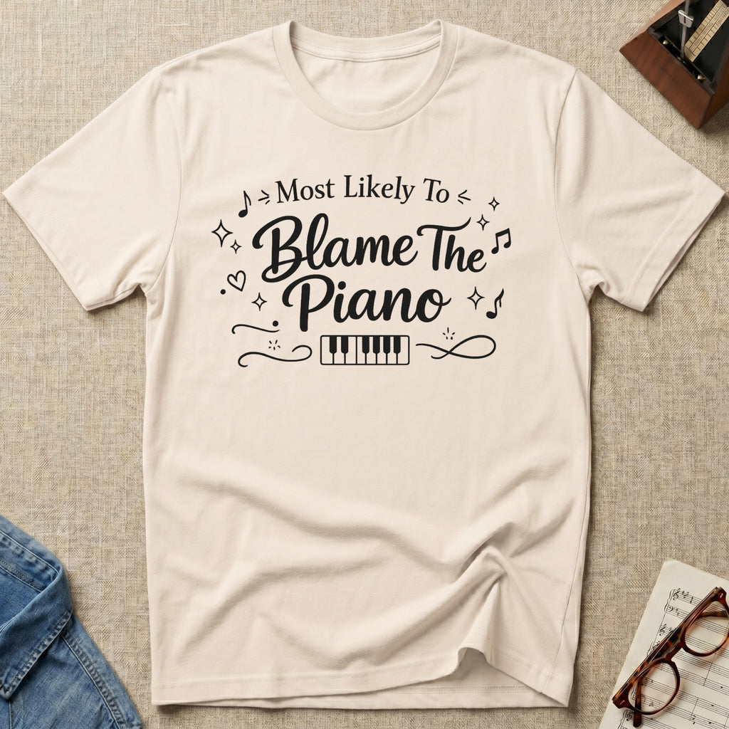 Most Likely To Blame Piano T-Shirt (Script)