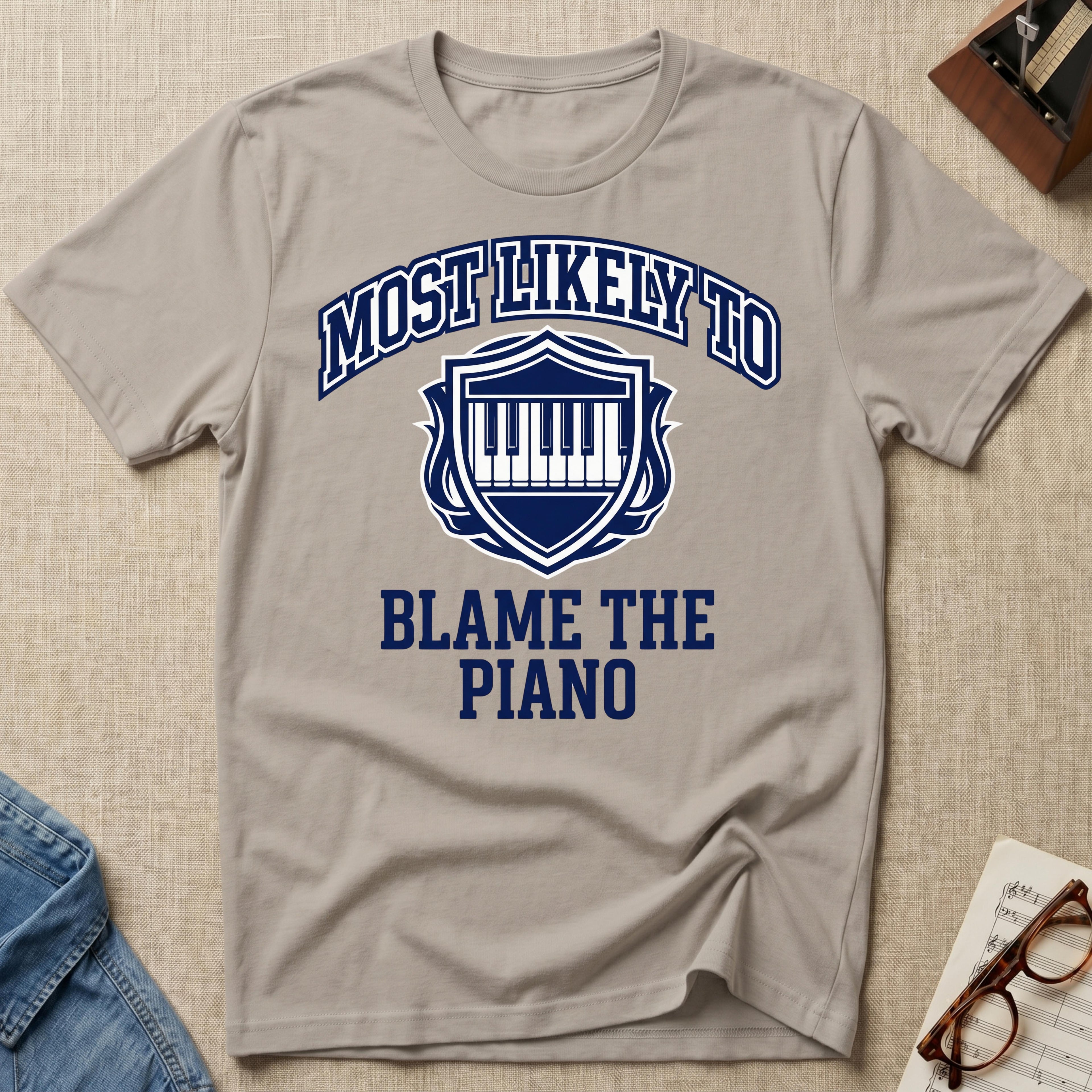 Most Likely To Blame Piano T-Shirt (Collegiate)