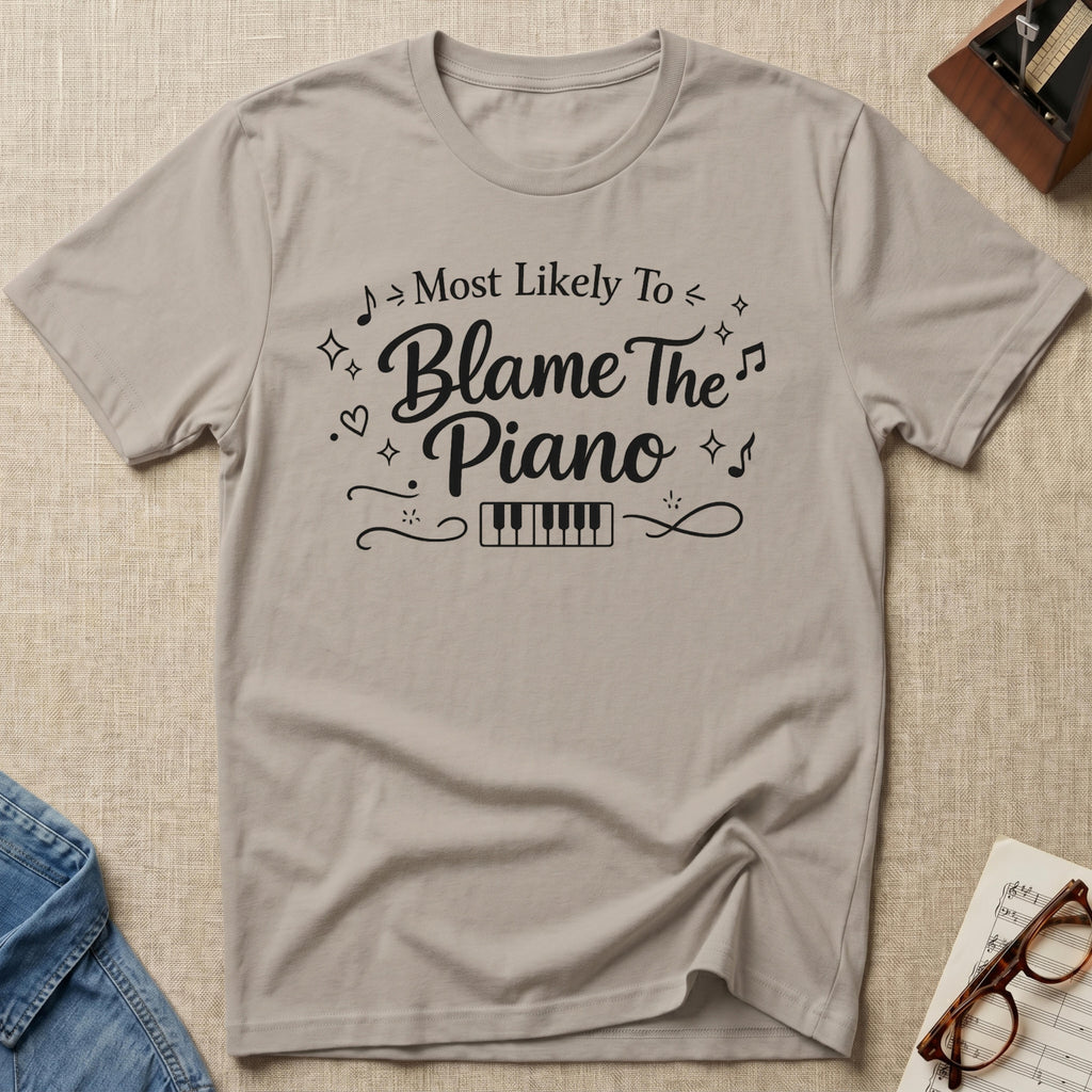 Most Likely To Blame Piano T-Shirt (Script)