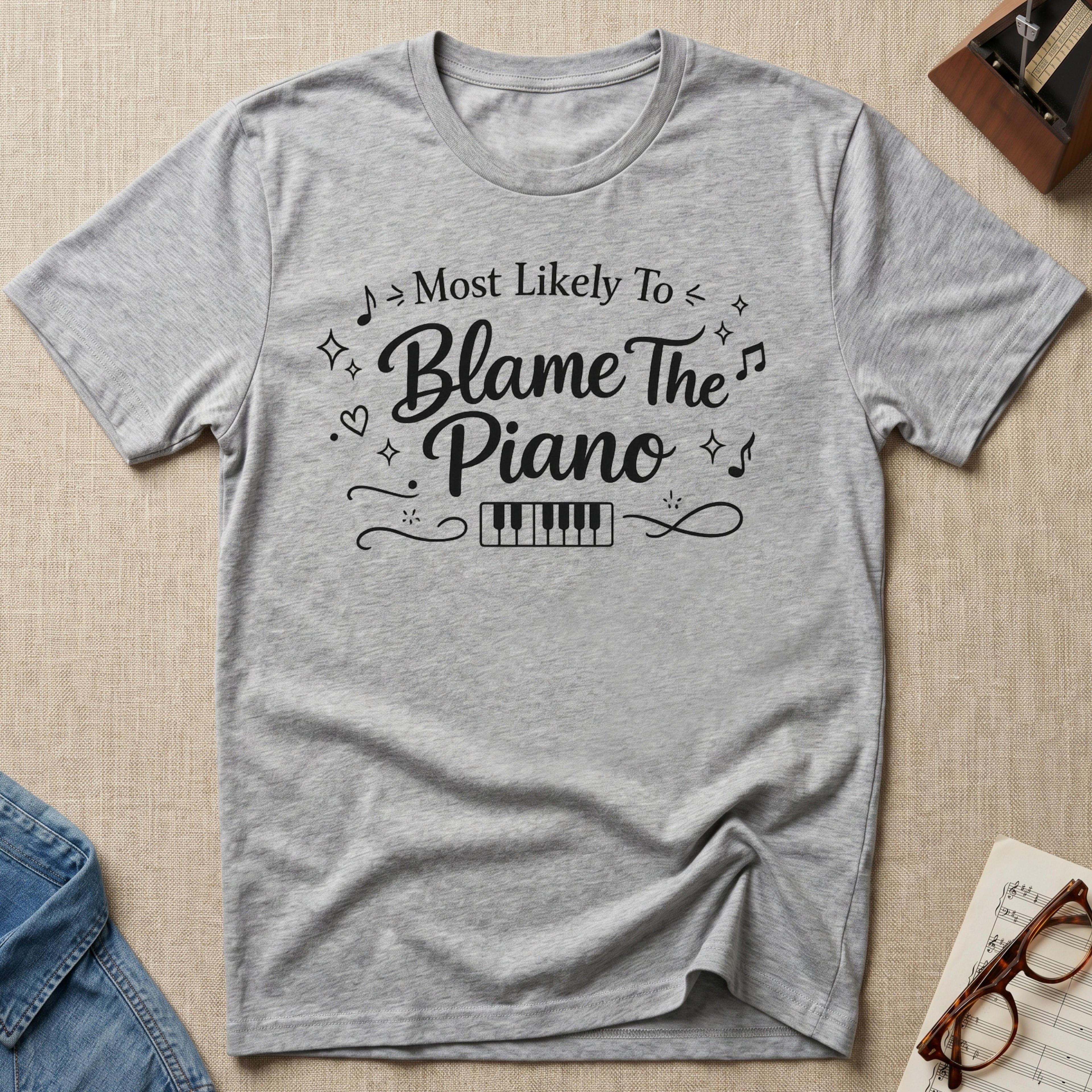 Most Likely To Blame Piano" Script T-Shirt