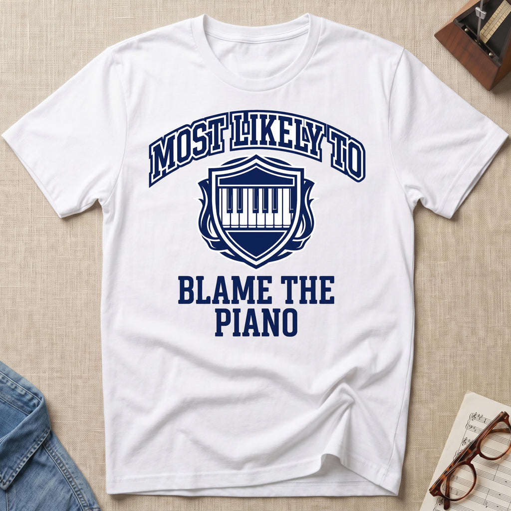 Most Likely To Blame Piano T-Shirt (Collegiate)