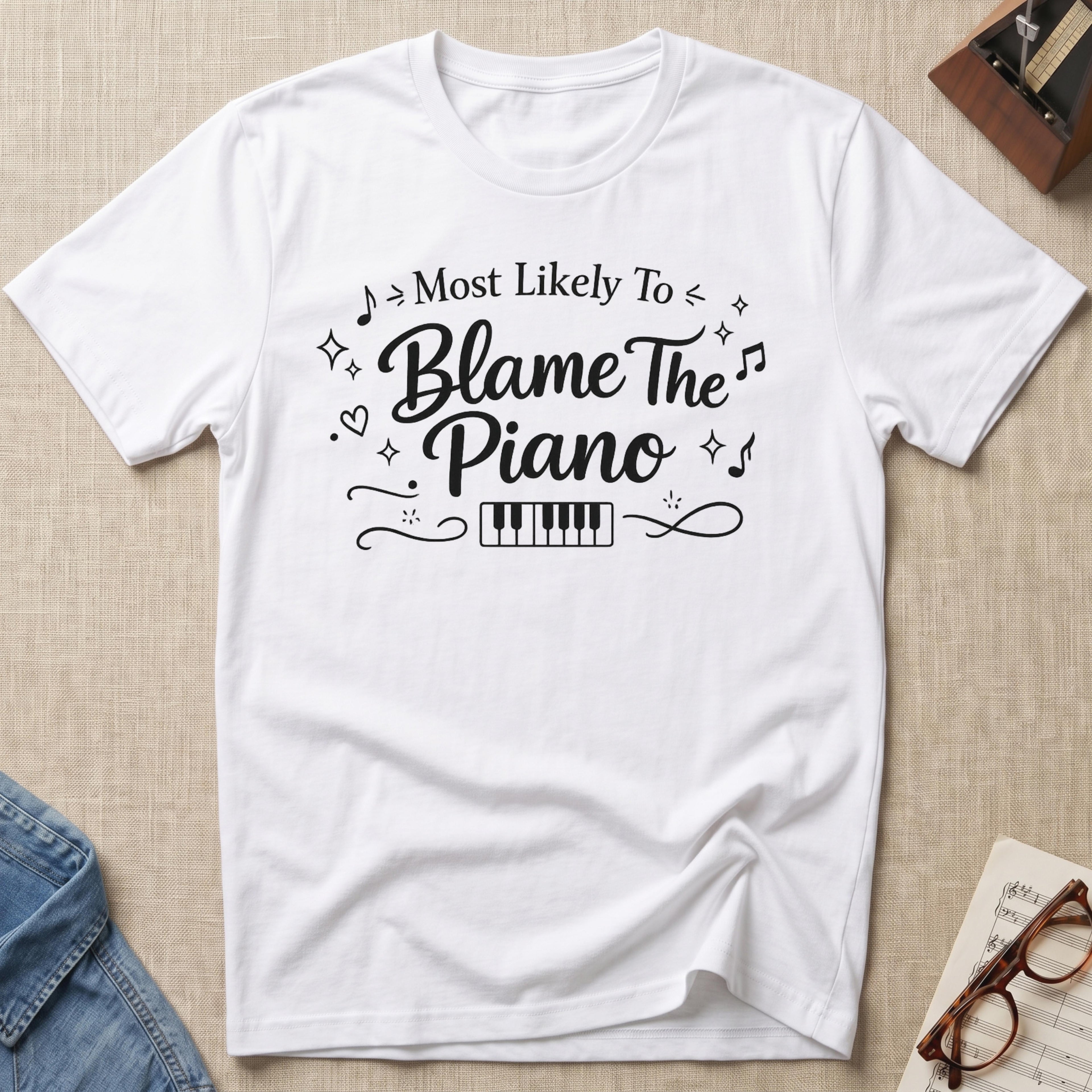 Most Likely To Blame Piano" Script T-Shirt